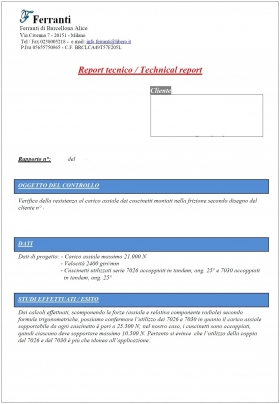 Report tecnici - Componenti meccanici ad alte prestazioni